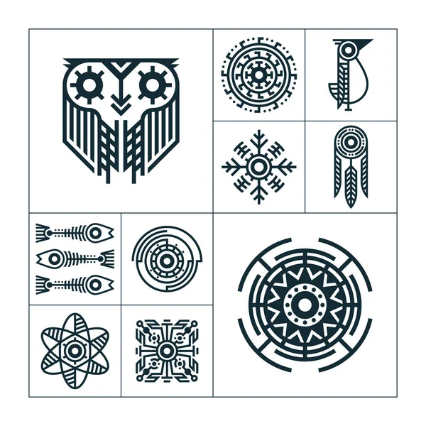 Conjunto Elementos Decorativos Vectoriales Ornamento Étnico Tribal — Vector de stock