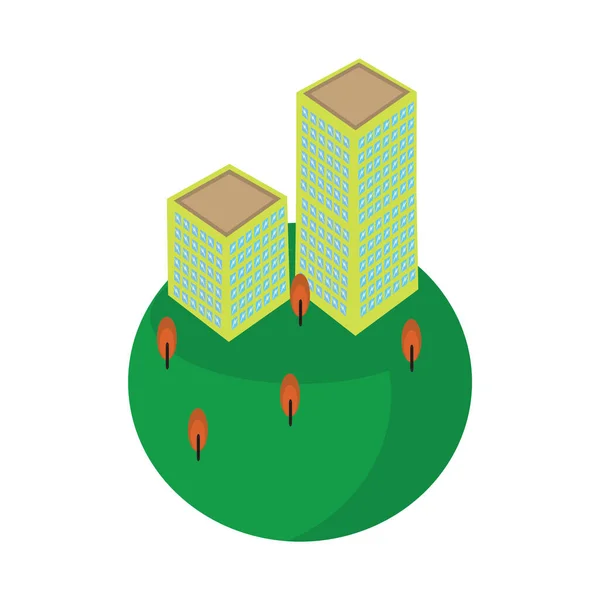 Izometrická Vektorová Ilustrace Městských Budov — Stockový vektor