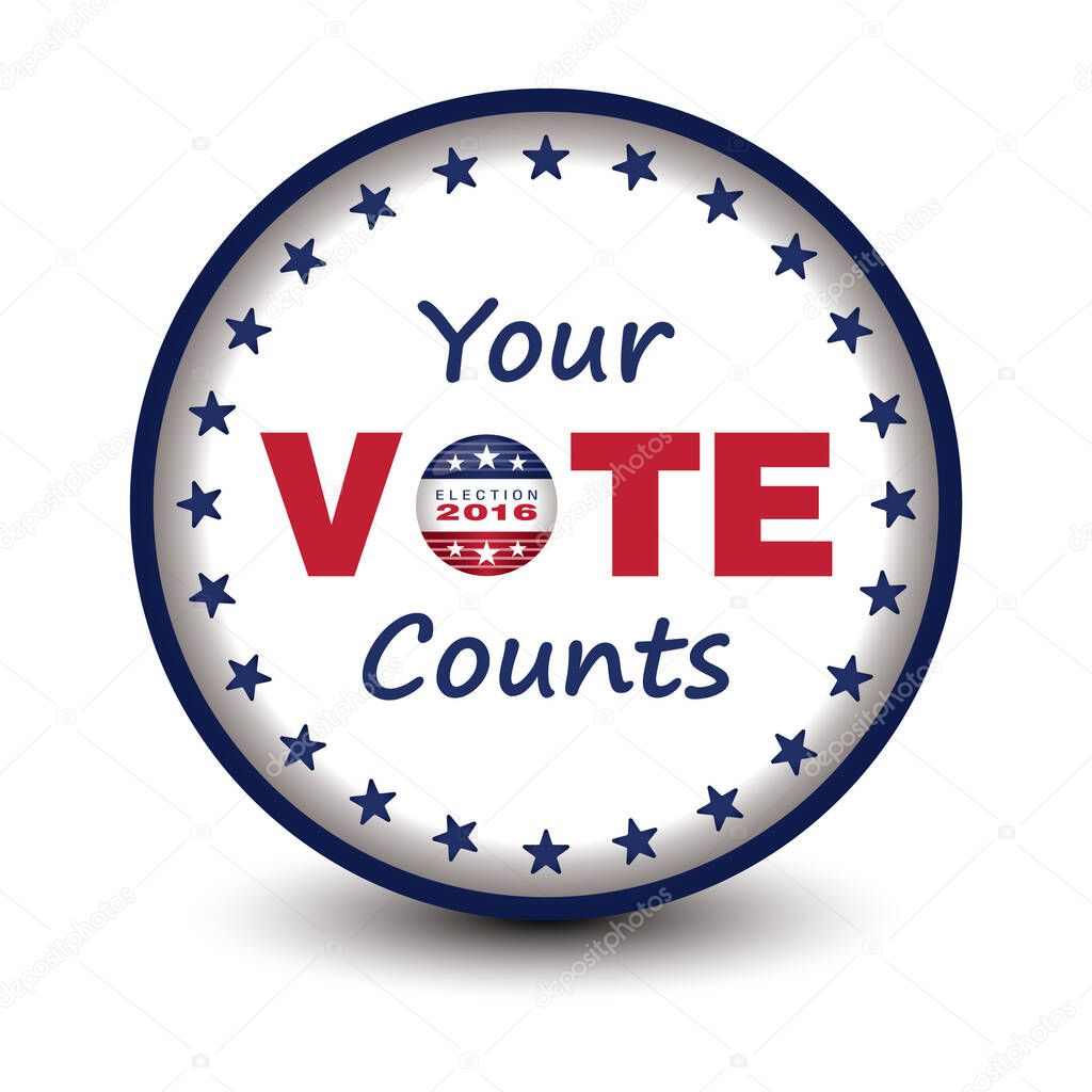 vote button with usa flag and blue