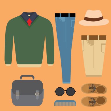 Kadın ve erkeklerin vektör kümesi. moda ve yaz aksesuarları.