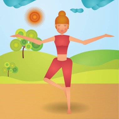 Yoga yapan kız renk vektörü çizimi yapıyor