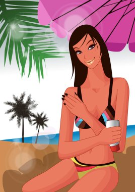 Sahilde bikinili güzel bir kız