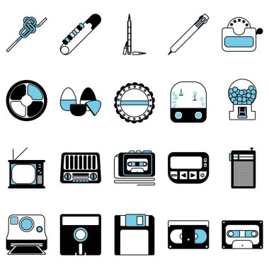 Siyah ve beyaz simgelerin vektör kümesi