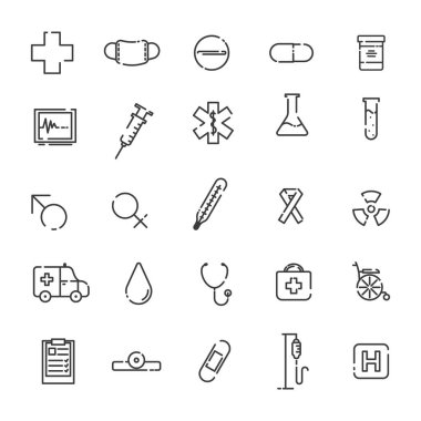 Tıbbi ve sağlık hizmetleri ikonları ayarlandı. vektör illüstrasyonu