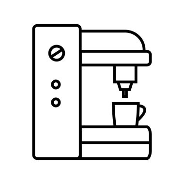 Siyah renkli kahve makinesi simgesi beyaz arkaplanda izole. Mutfak vektör illüstrasyonu