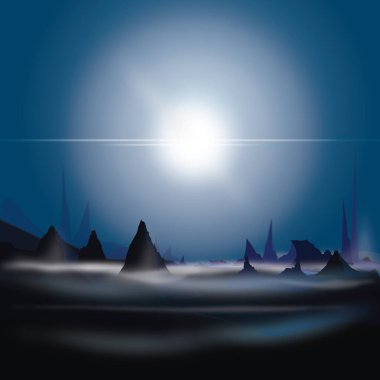 Dağlarda sis dalgaları olan mavi arkaplan