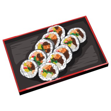 Somon ve yılan balıklı suşi rulosu.