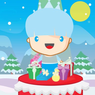 Kardan adam ve hediyeyle mutlu noel kartları.