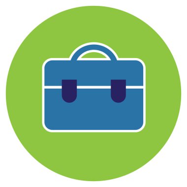 Evrak çantası ikonu. Vektör biçimi düz daire içine alınmış sembol, yumuşak mavi renkler, yuvarlak açılar, beyaz arkaplan