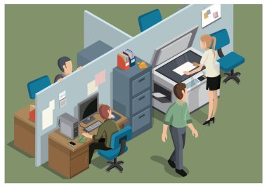 İkizölçülü ofis ve iş kavramı. vektör illüstrasyonu