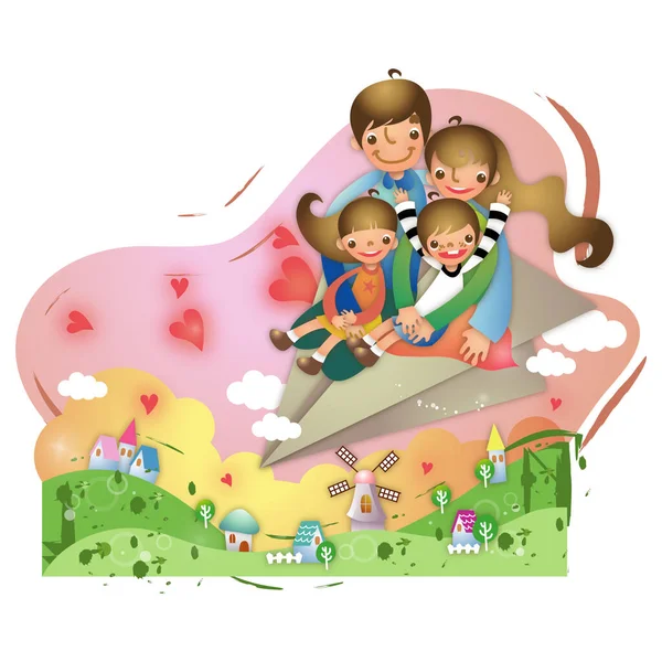 Illustration Une Famille Avec Jouet — Image vectorielle