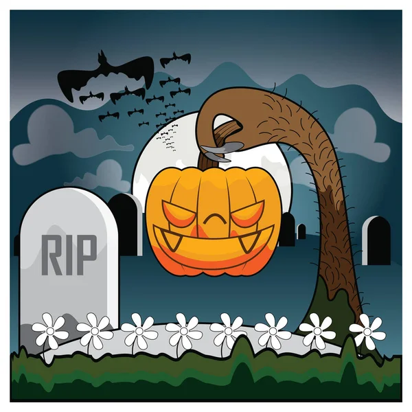 Carte Vectorielle Halloween Avec Cimetière Citrouille — Image vectorielle