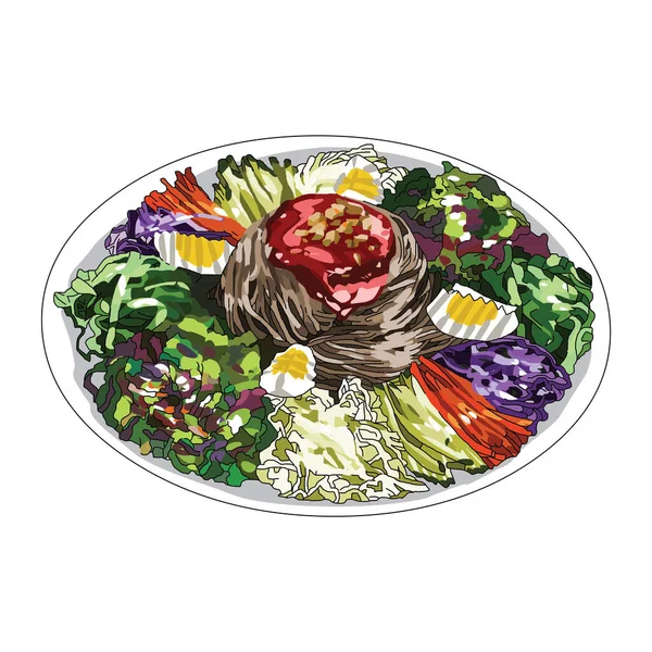 Salat Mit Gemüse Und Kräutern Vektorillustration — Stockvektor