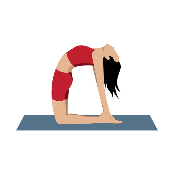 Girl Practicing Yoga Color Vecrtor Illustration — Stock Vector
