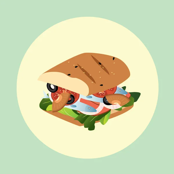 Γελοιογραφία Χαρακτήρα Ενός Σάντουιτς Fast Food — Διανυσματικό Αρχείο