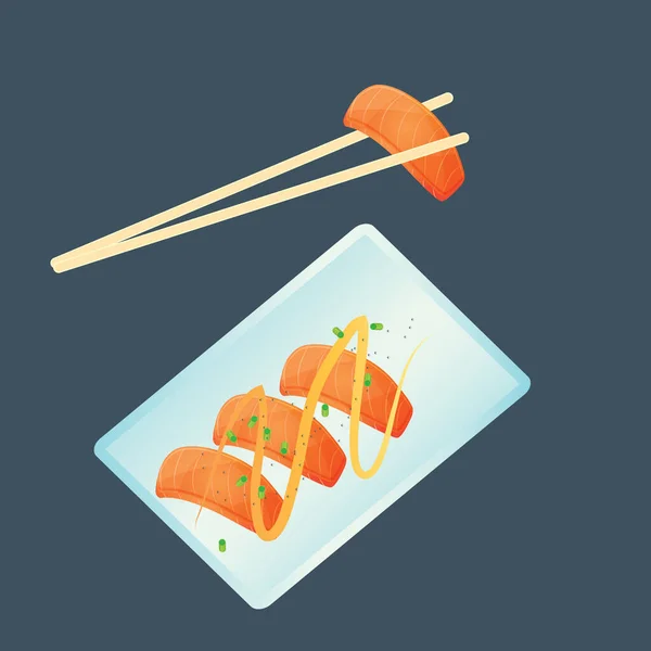 Sushi Con Palillos Comida Japonesa — Vector de stock