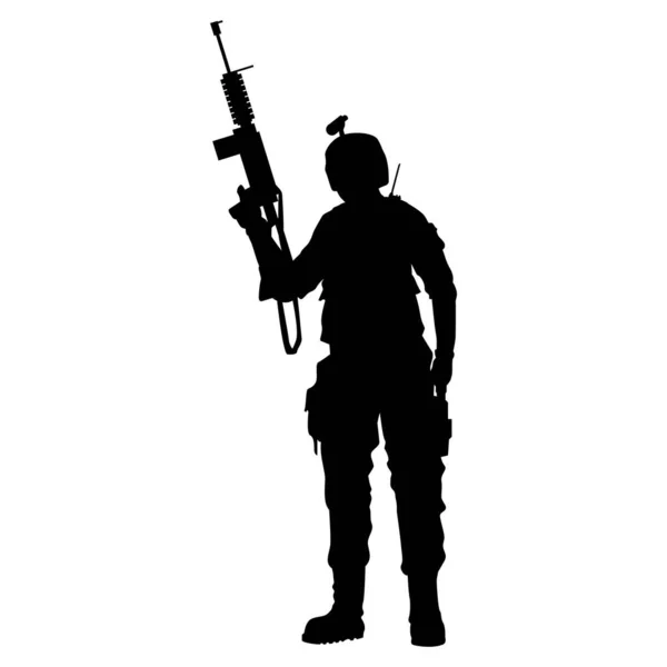 Silhouette Soldier Rifle White Background — Stock Vector