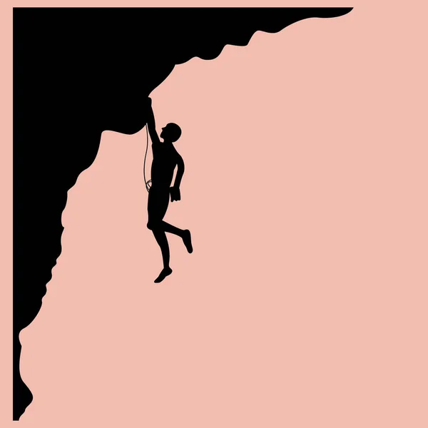 Silhouette Man Climbing Cliff — Stock Vector