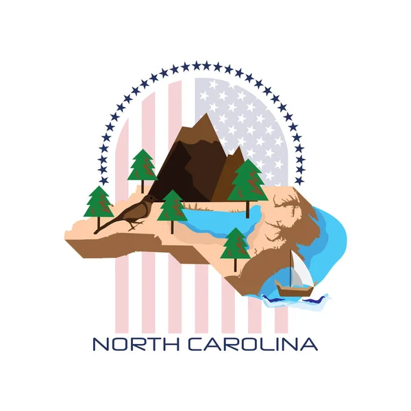 Vetor Ícone Carolina Norte Com Bandeira Cidade América —  Vetores de Stock