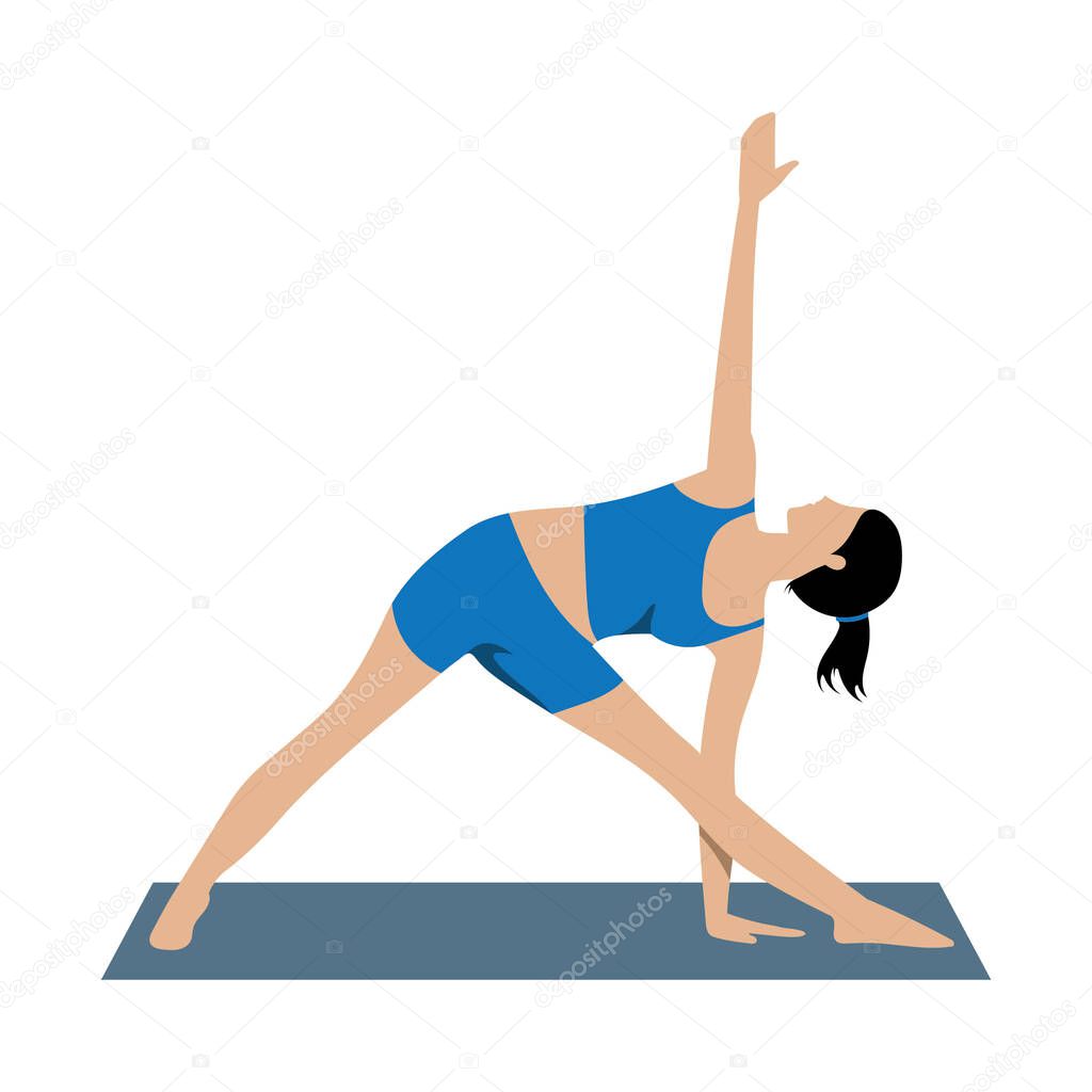 Girl practicing yoga color vecrtor illustration