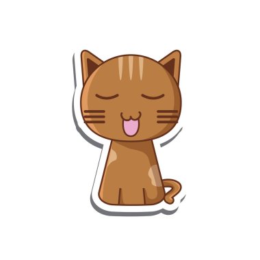 Beyaz arka planda izole edilmiş şirin çizgi film kedisi.