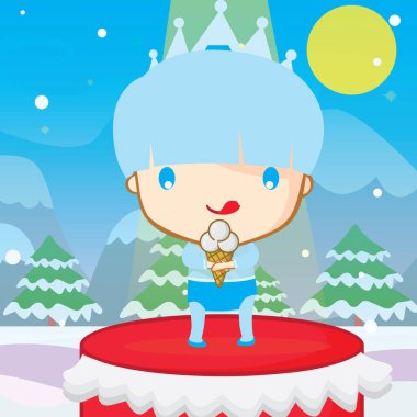 Bir kardan adam ve sırt çantasıyla kış manzarası