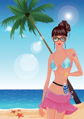 Bir kızın çizgi film karakterinin vektör çizimi