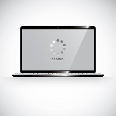 Beyaz arkaplan üzerinde siyah ekran olan dizüstü bilgisayar