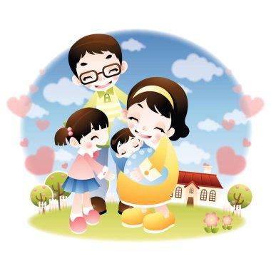 Evi olan bir ailenin resmi.