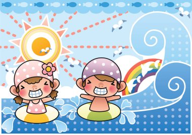 Yazın doğan erkek ve kız çocuğunun çizimi