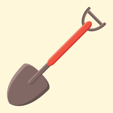 Kürek ve tırmık ikonu. Web için bahçe vektör simgelerinin karikatür çizimi