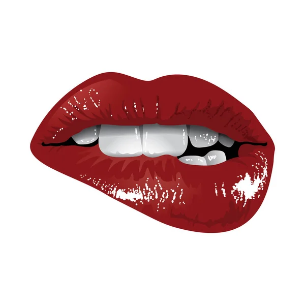 Lips Red Lipstick Isolated White Background — Stock Vector