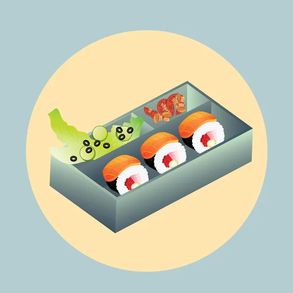 Sushi Con Palillos Comida Japonesa — Vector de stock