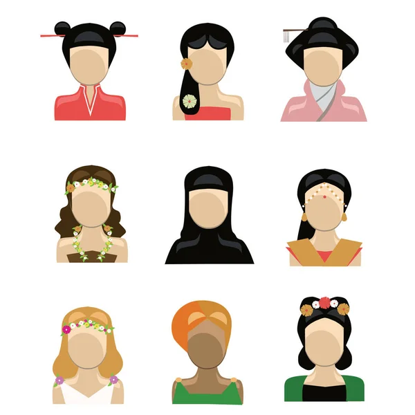 Ensemble Avatars Féminins Dans Différents Styles — Image vectorielle