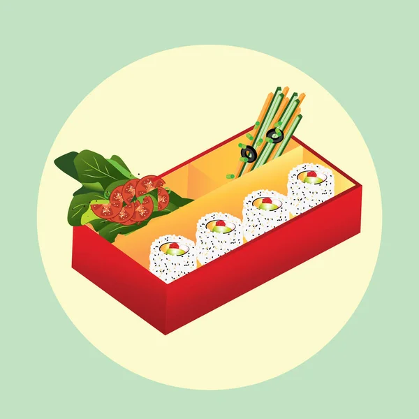 Sushi Evőpálcikával Japán Kajával — Stock Vector