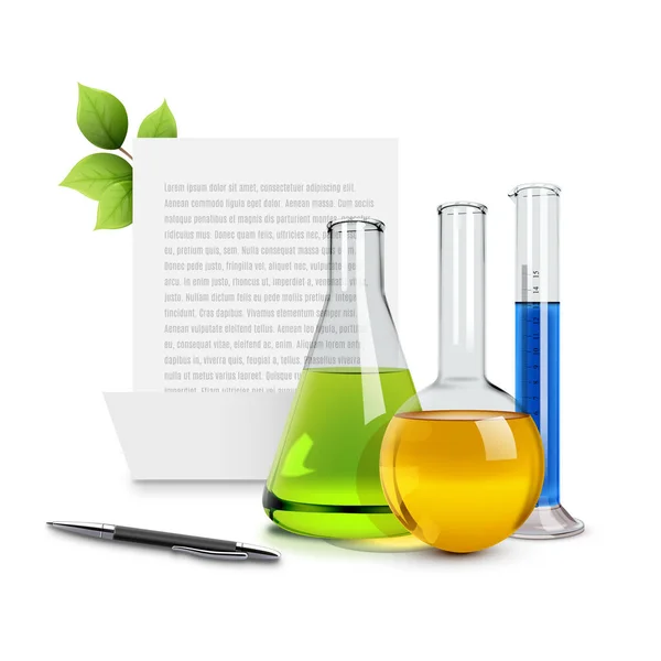 Лабораторний Скляний Посуд Зеленим Листям Рослинами — стоковий вектор