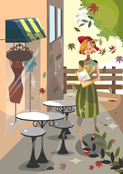 Illustration Eines Mannes Einem Straßencafé Sommer — Stockvektor