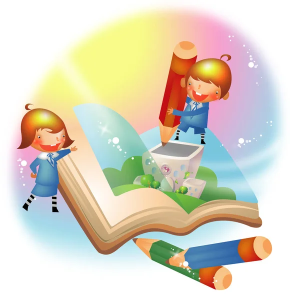 Ilustrace Dívky Při Čtení Knihy — Stockový vektor