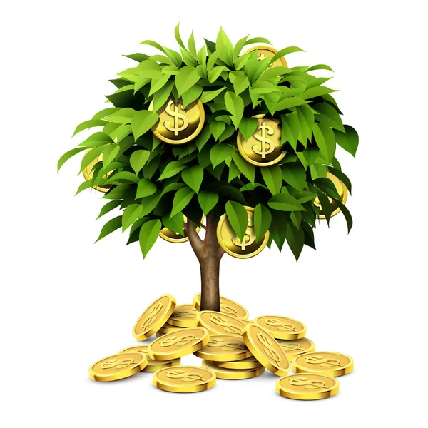 Золотые Монеты Дерево Денег — стоковый вектор