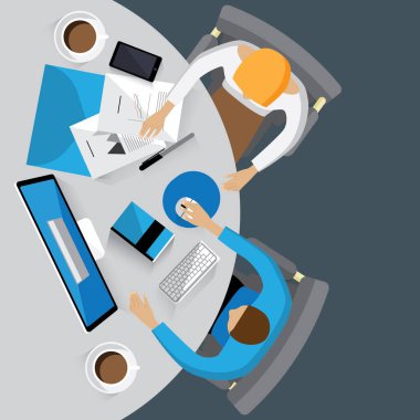 İş adamlarıyla basit biçimlendirilmiş pankart, vektör illüstrasyonu