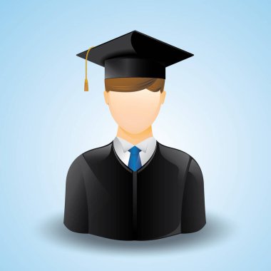 Mavi arka planda erkek mezun.