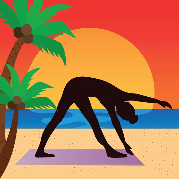 Mujer Playa Haciendo Yoga Vector — Archivo Imágenes Vectoriales