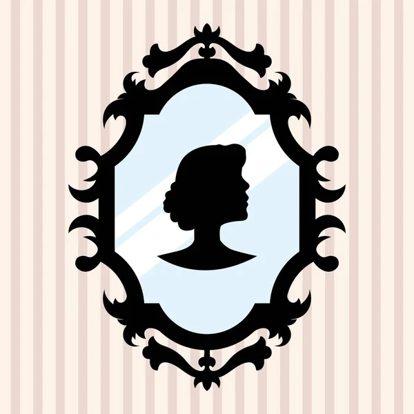 Vintage Frame Mirror Woman Background Copy Space Vector — Stock Vector