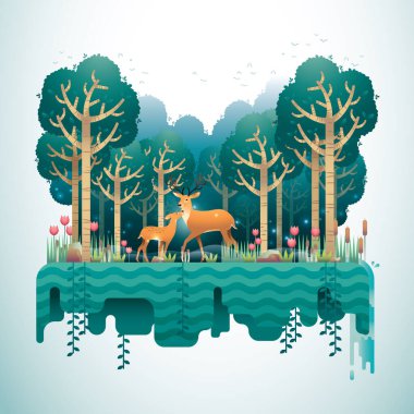 Orman simgesi ve vektör illüstrasyonlu basit biçimlendirilmiş pankart