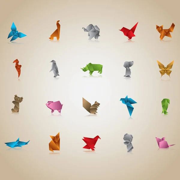 Kreativ Vektor Illustration Origami Set Djur — Stock vektor