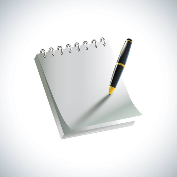 simple stylized banner with notebook and pen icon, vector illustration