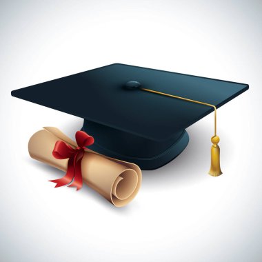 Mezuniyet şapkası simgesi, vektör illüstrasyonlu basit biçimlendirilmiş pankart
