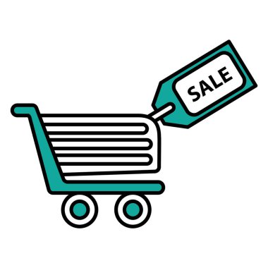 Alışveriş arabalı basit stilize pankart, vektör illüstrasyonu