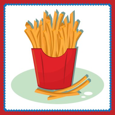 Patates kızartması ikonu ve vektör illüstrasyonlu basit bir pankart.