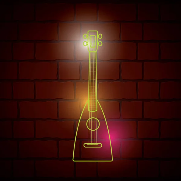 Guitarra Néon Parede Tijolo Web Imagem Vetorial Gráfica Ícone — Vetor de Stock